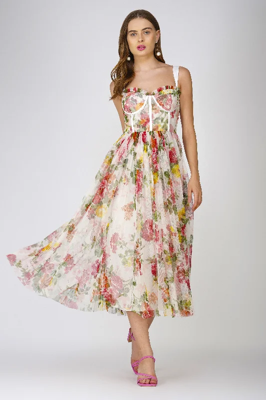 Dane Floral Tulle Corset Midi Dress