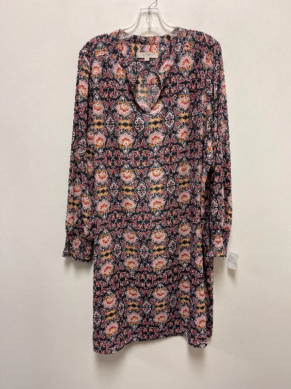 Grey & Pink Dress Casual Midi Loft, Size 2x