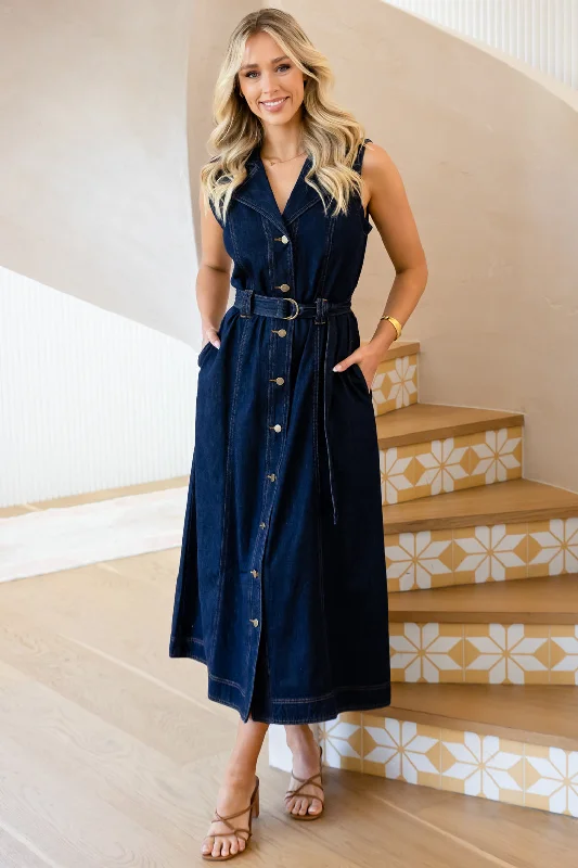 Jessica Denim Midi Dress Dark Indigo