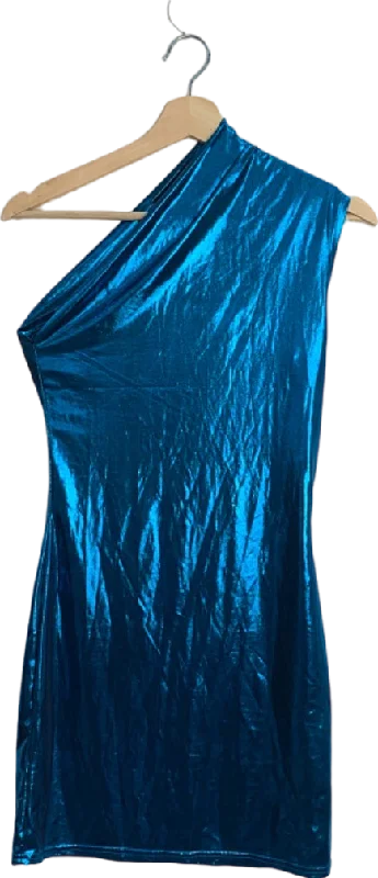 Unknown Brand Blue Metallic One-Shoulder Mini Dress Size Unknown