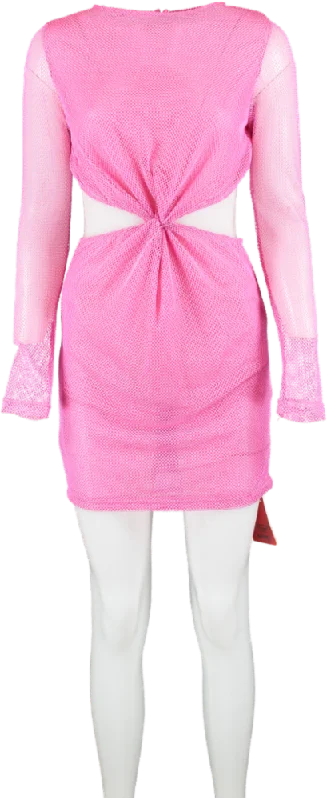 Ego Pink Net Twist Front Open Back Mini Dress UK 12