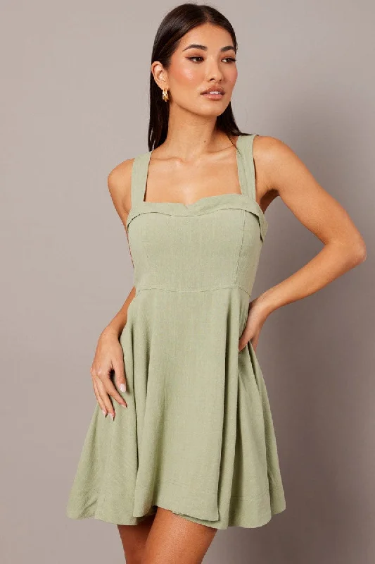 Green Fit And Flare Dress Mini