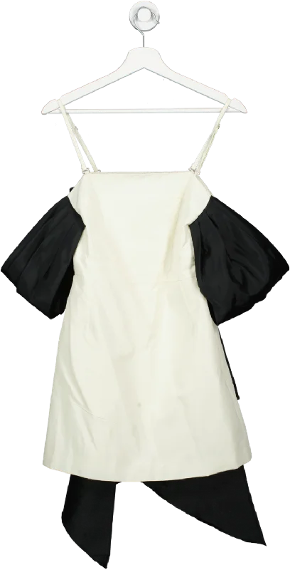 Karen Millen Cream Tailored Taffeta Bow Detail Bardot Mini Dress UK 8