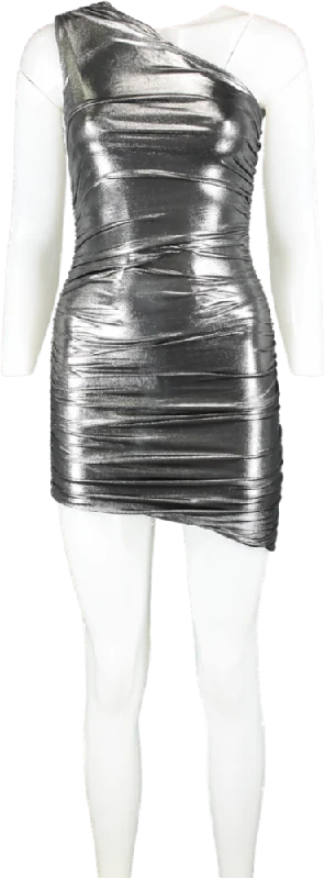 Misspap Metallic Ruched One Shoulder Mini Dress UK 6