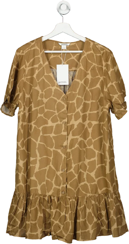 Monki Brown Giraffe Print Mini Flounce Dress BNWT UK L