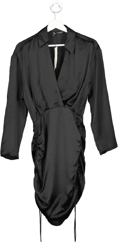 ZARA Black Satin Long Sleeve Ruched Mini Dress BNWT UK S