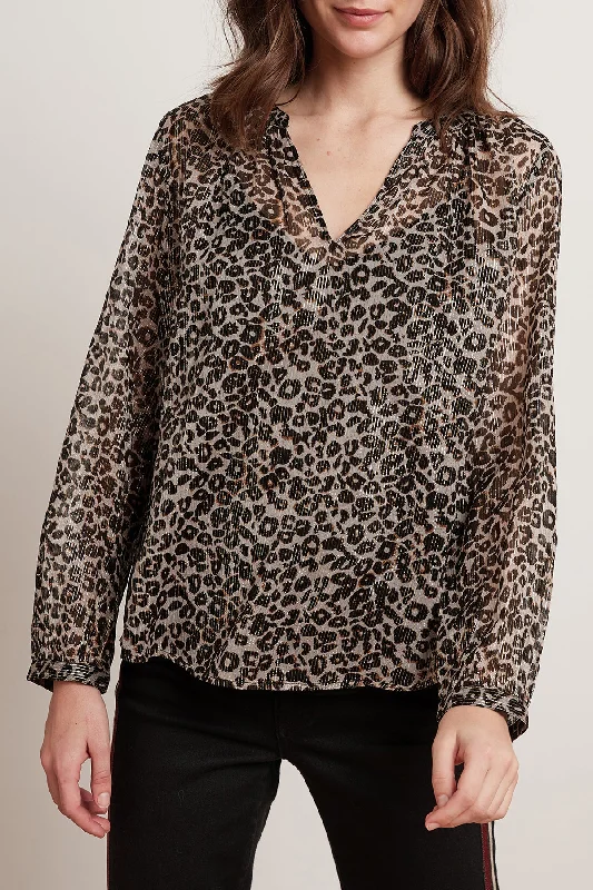 PEYTON LEOPARD LUREX LONG SLEEVE BLOUSE