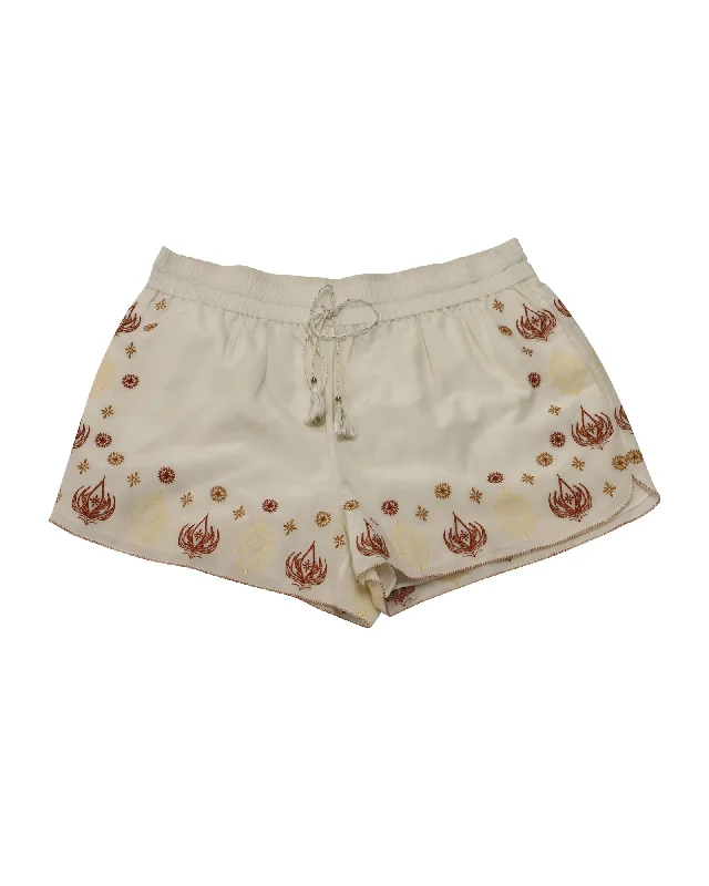 Rachel Zoe Stephanie Embroidered Shorts in Ivory Cotton Silk