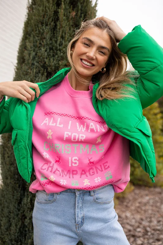 All I Want For Christmas Is Champagne Pink Oversized Graphic Sweatshirt