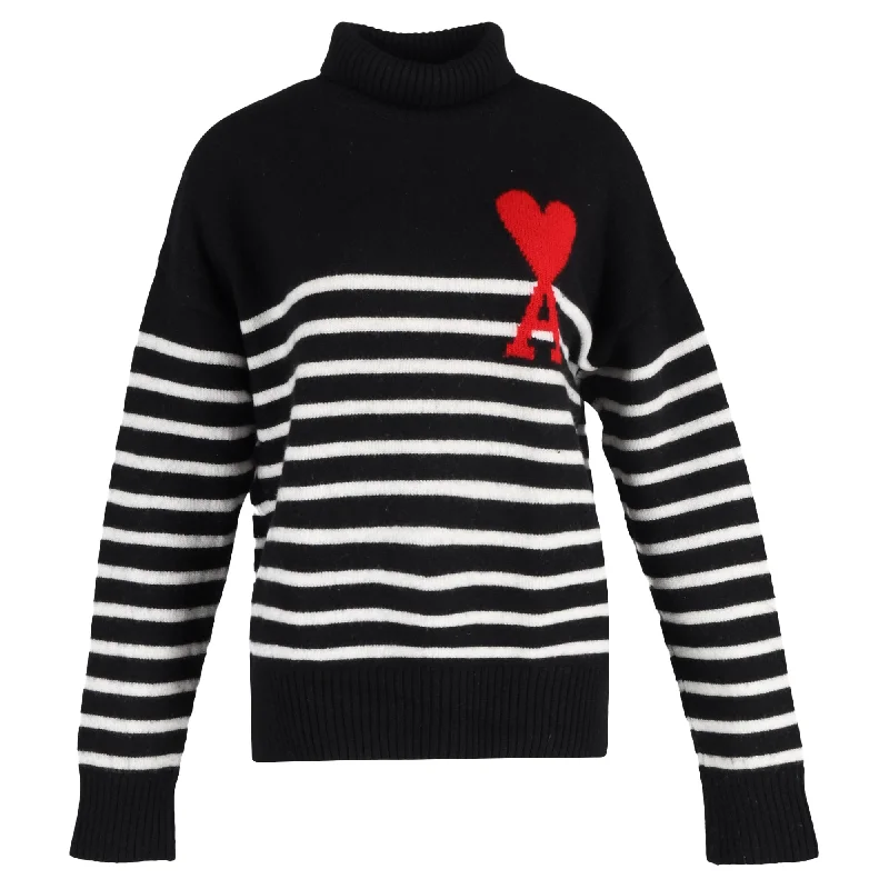 AMI Striped Ami de Cœur Turtleneck Sweater in Black Wool