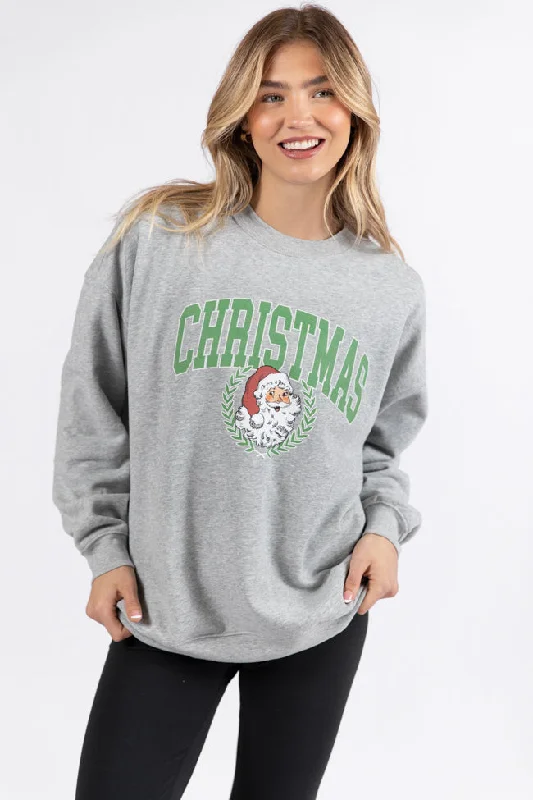 Christmas Santa Light Grey Oversized Graphic Sweatshirt