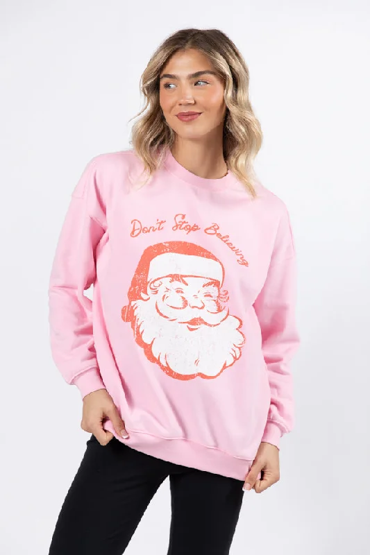 Don't Stop Believin' Light Pink Oversized Graphic Sweatshirt