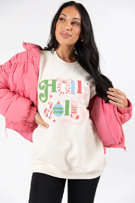 Holly Jolly Cream Oversized Graphic Sweatshirt