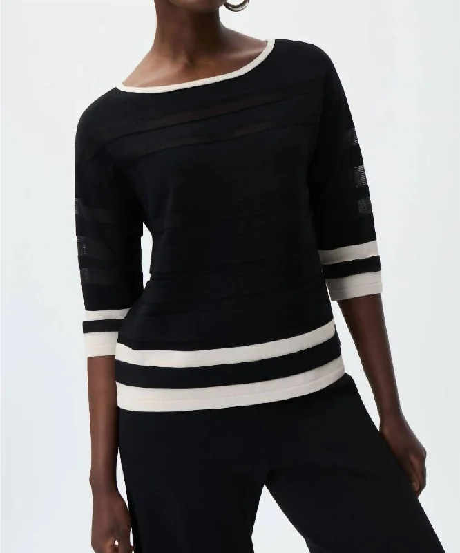 Knit Top Sweater In Black/moonstone