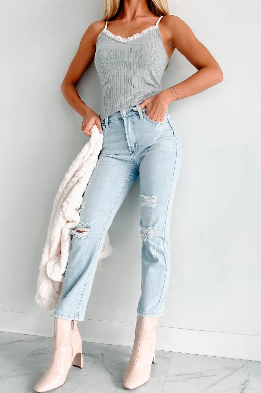 Kristen High Rise Distressed Cropped Jeans (Light Denim)