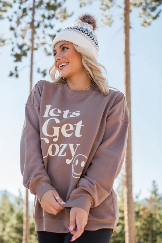 Lets Get Cozy Mocha Oversized Graphic Sweatshirt