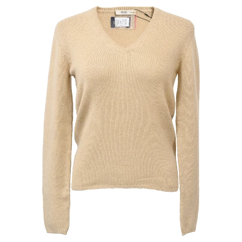 Prada V-Neck Sweater in Beige Wool