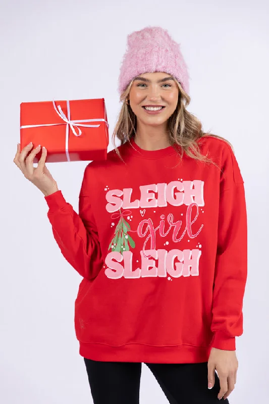 Sleigh Girl Sleigh Red Oversized Graphic Sweatshirt