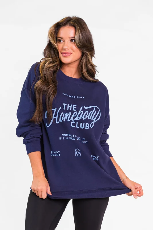 The Homebody Club Navy Oversized Graphic Sweatshirt