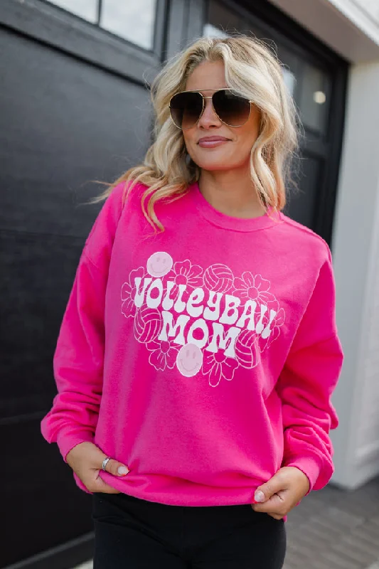 Volleyball Mom Hot Pink Oversized Graphic Sweatshirt