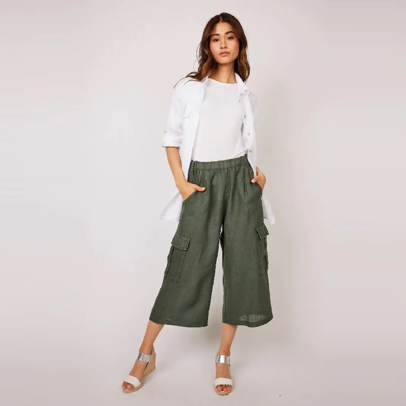 Cropped Linen Cargo Pant (Safari)