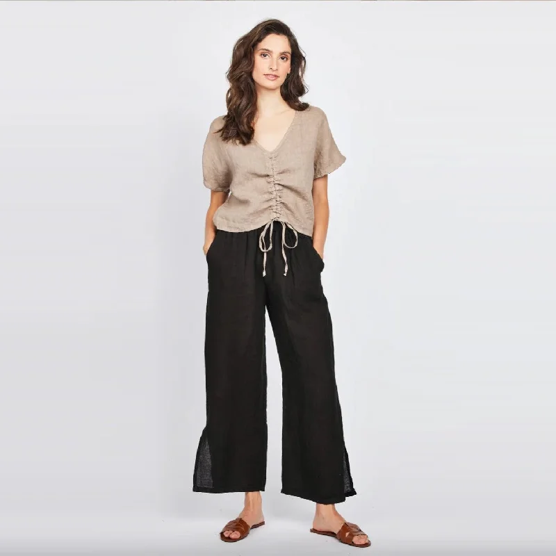 Linen Lounge Pant w/ Side Slits (Black)