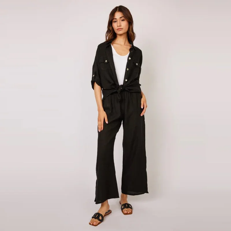 Straight Leg Linen Pant (Black)