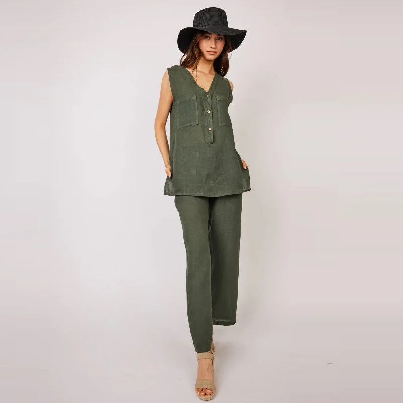 Straight Leg Linen Pant (Safari)