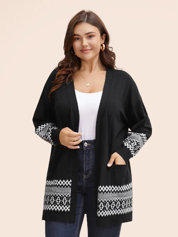 Kimono Collar Bandana Print Pocket Cardigan