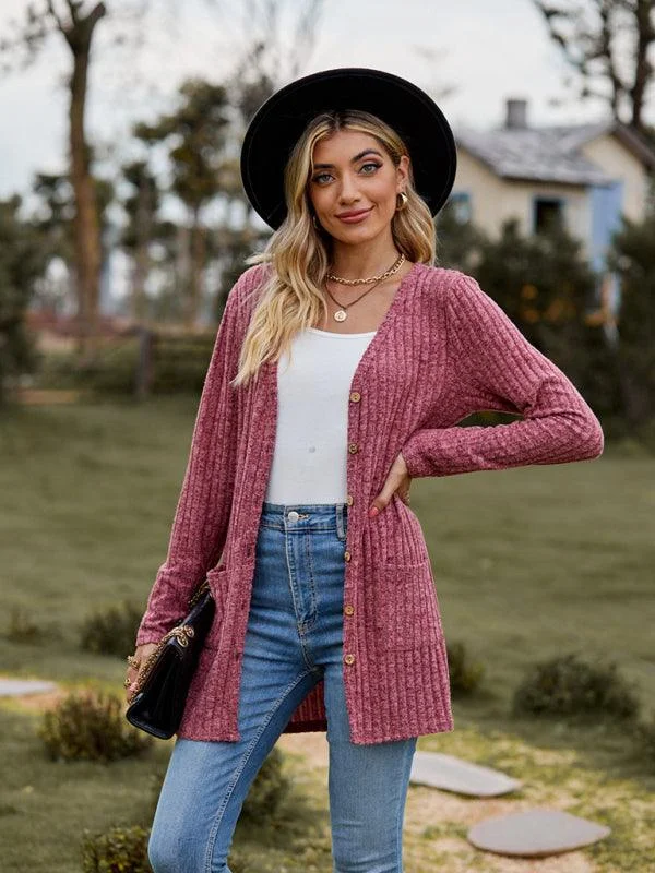 Brushed Pitted Ladies Cardigan Sweater