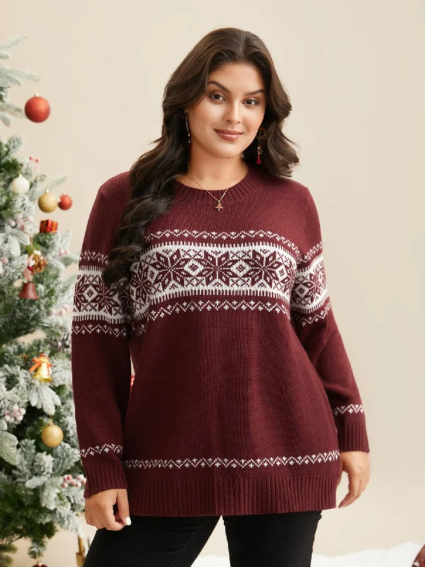 Snowflakes Embroidery Crew-Neck Pullover